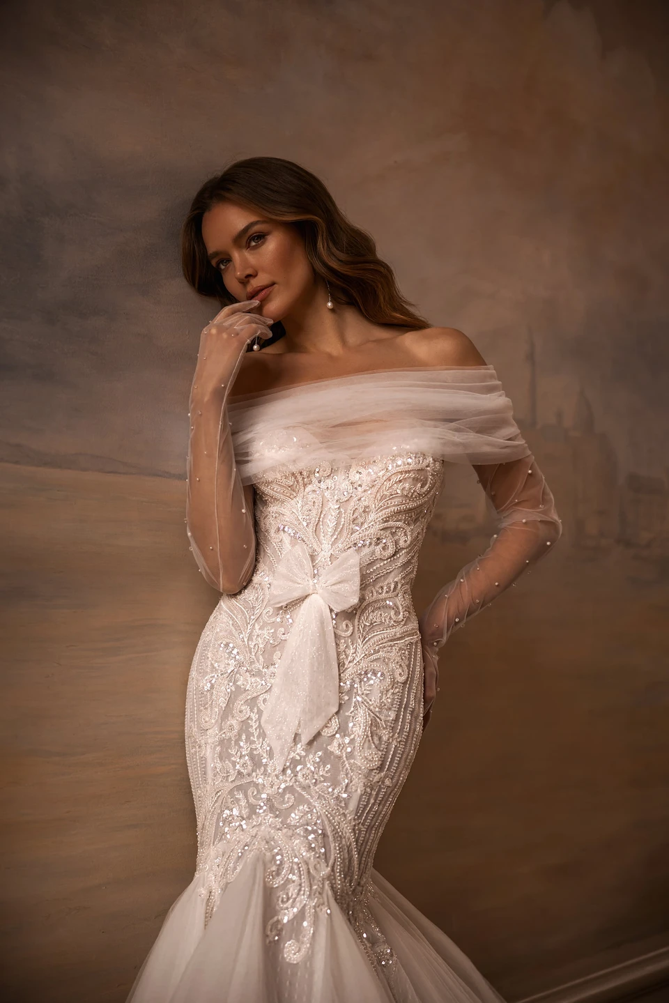 High neckline lace wedding dress with keyhole back - Vivienne